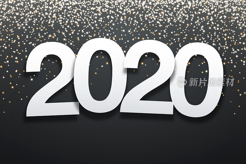 2020 -纸字体与金色闪光的黑色背景